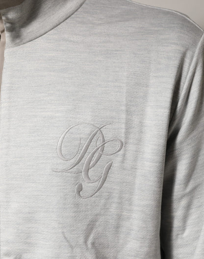 Dolce & Gabbana Light Gray Cotton Zipped Cardigan Sweater