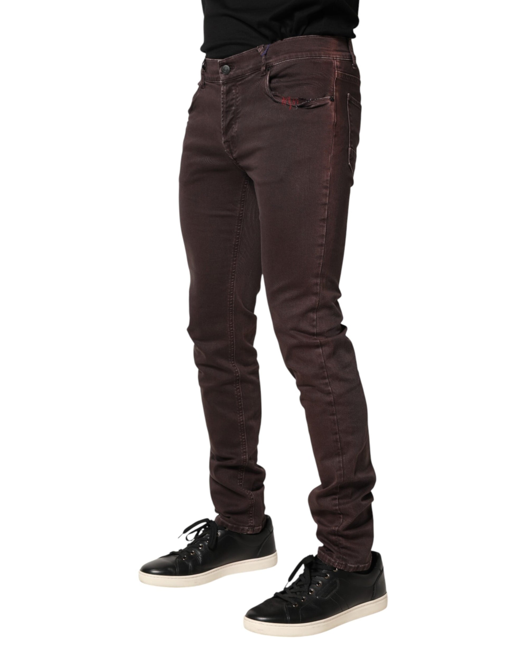 Daniele Alessandrini Brown Cotton Mid Waist Skinny Men Denim Jeans