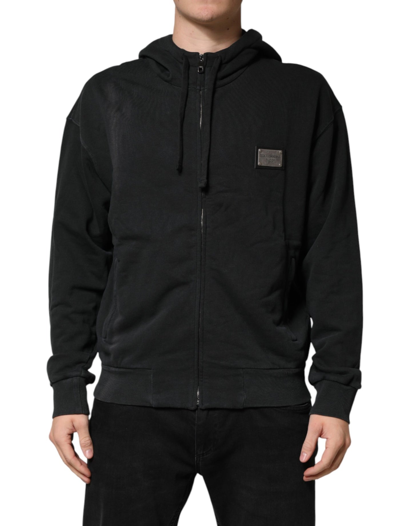 Dolce & Gabbana Black Full Zip Hooded Men Sweatshirt Sweater