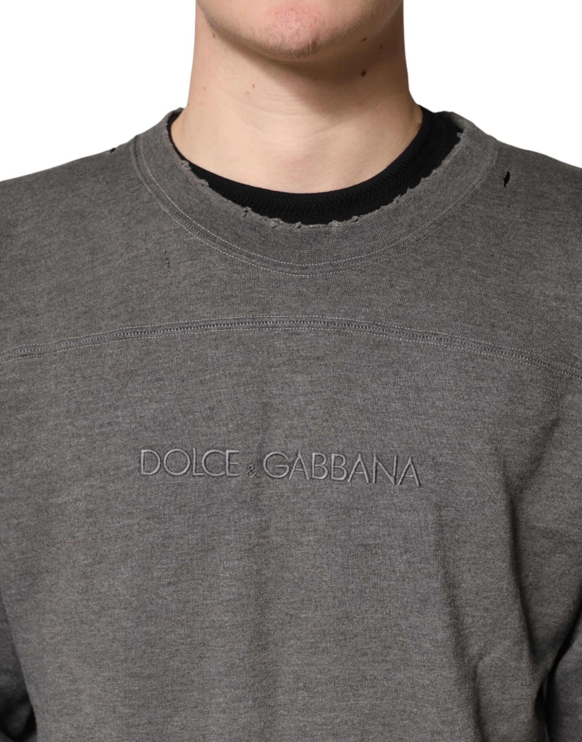 Dolce & Gabbana Gray Cotton Crew Neck Men Sweatshirt Sweater