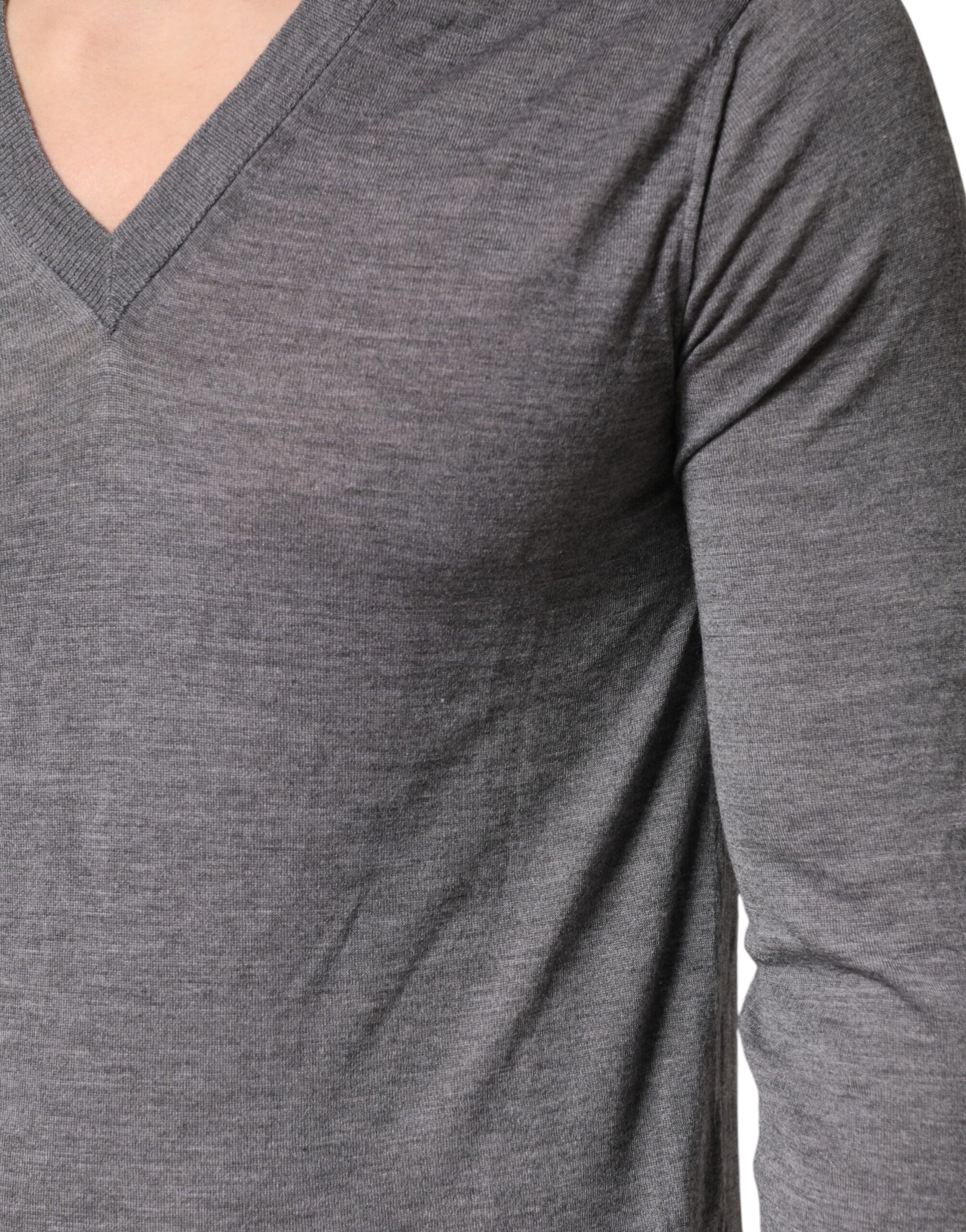 Dolce & Gabbana Gray Cashmere V-Neck Men Pullover Sweater