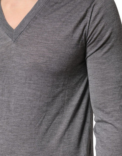 Dolce & Gabbana Gray Cashmere V-Neck Men Pullover Sweater
