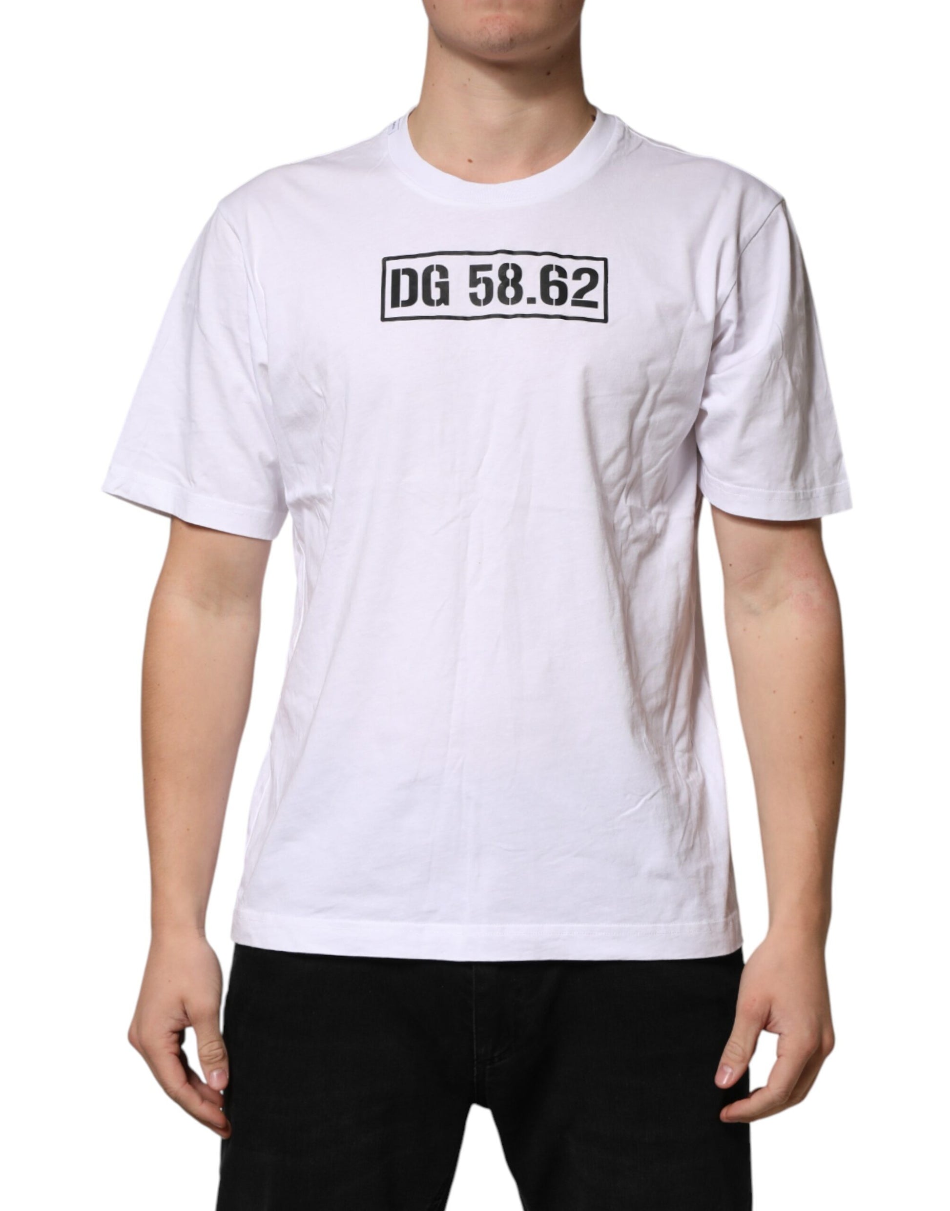 Dolce & Gabbana White Graphic Cotton Men Crew Neck T-shirt