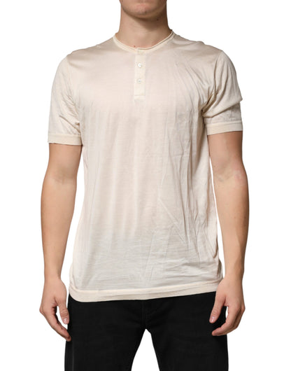 Dolce & Gabbana Off White Cotton Blend Men Henley T-shirt