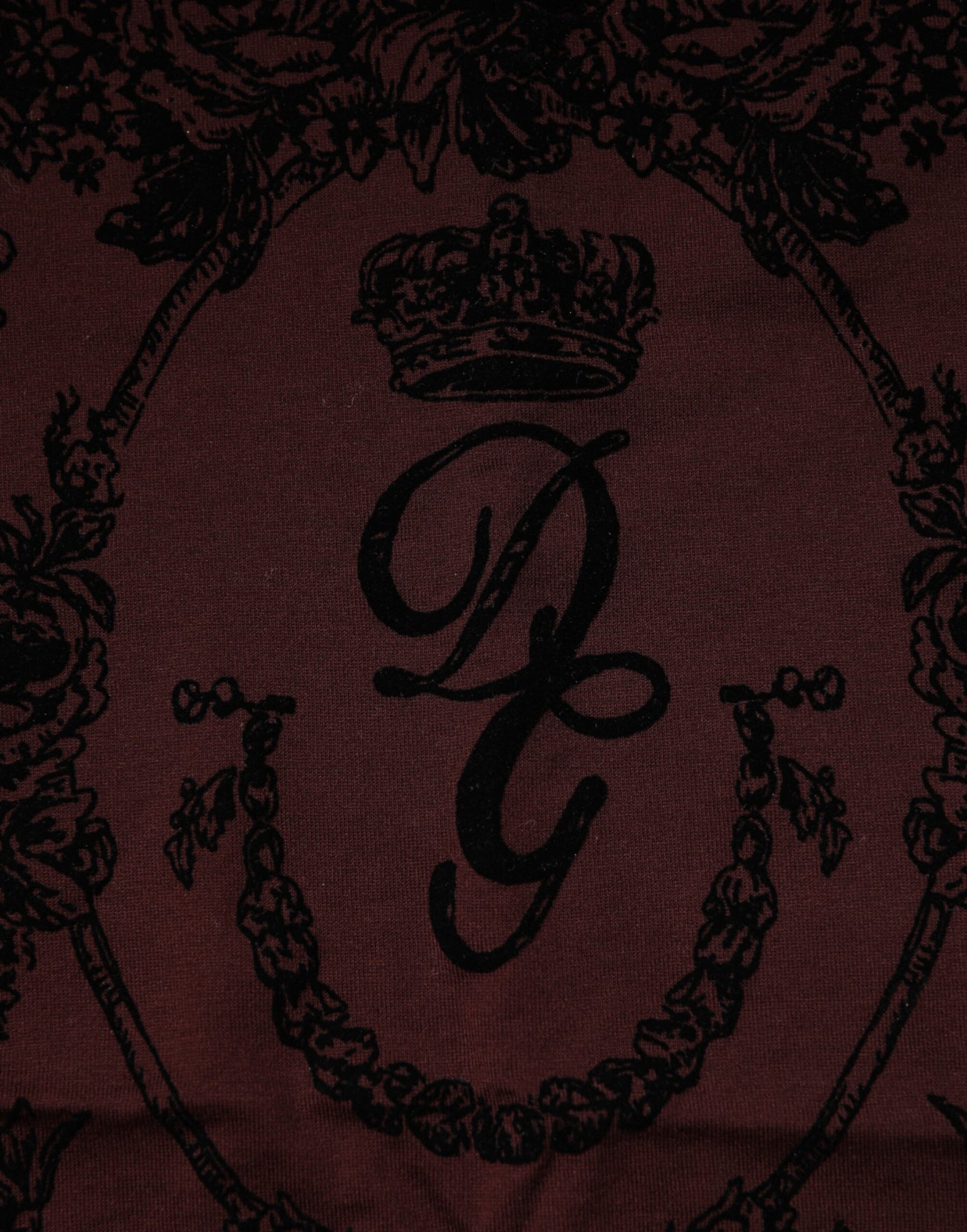 Dolce & Gabbana Maroon DG Crown Floral Crewneck Men T-shirt