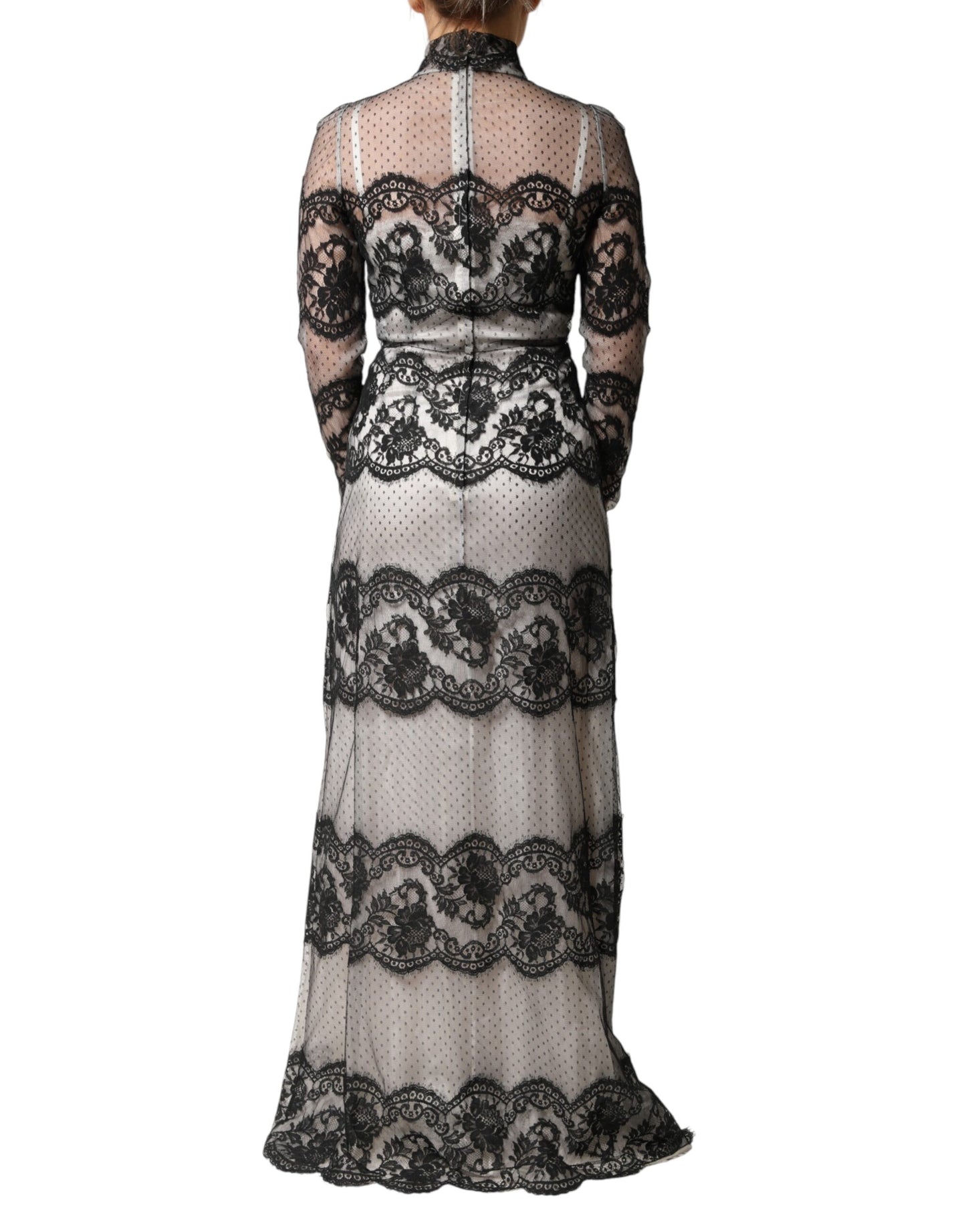 Dolce & Gabbana Black White Lace Silk Blend MaxiSheath Dress