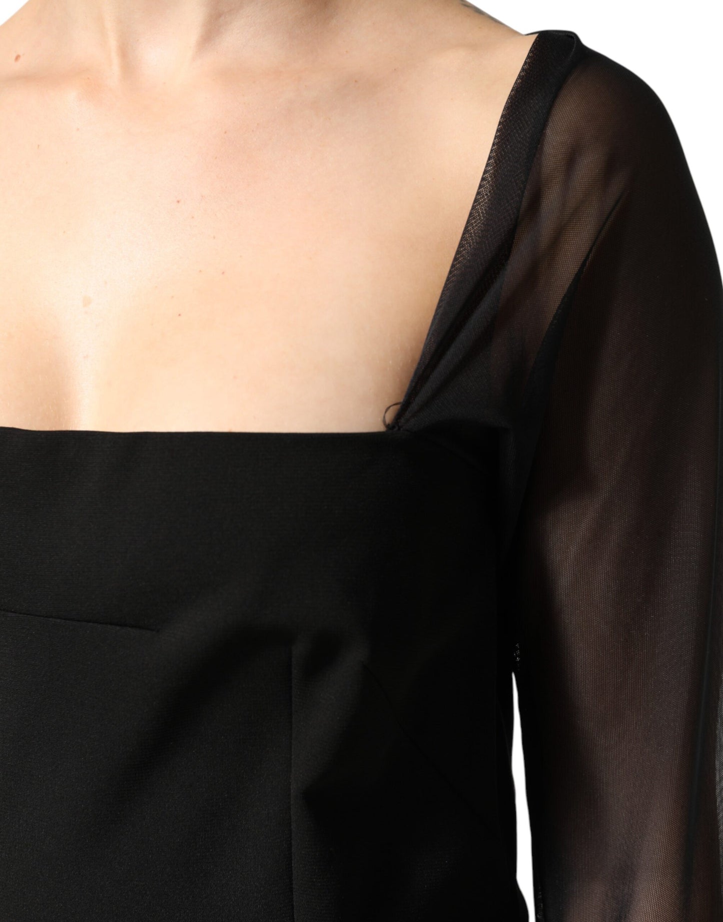 Dolce & Gabbana Black Sheer Yoke Rosette Sheath Midi Dress