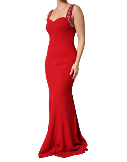 Dolce & Gabbana Red Embellished Bodycon Long Gown Dress