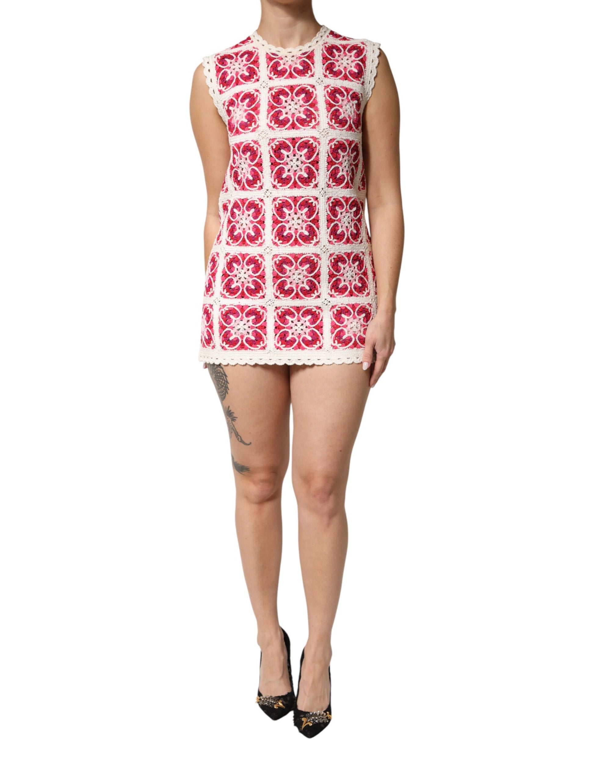 Dolce & Gabbana Multicolor Brick Stitched Crochet Mini Dress