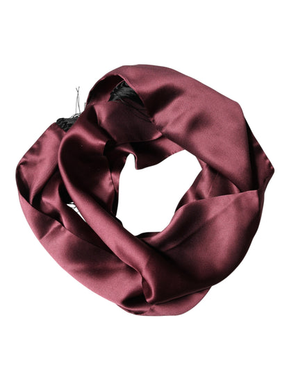 Dolce & Gabbana Maroon Silk Satin Fringes Neck Foulard Scarf