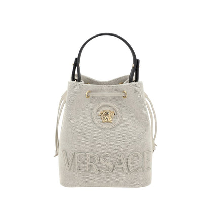 Versace White Fabric Backet Bag