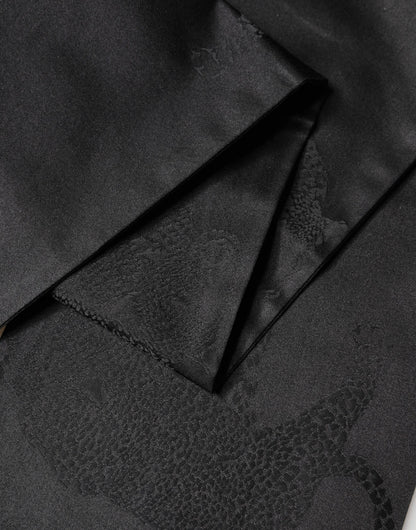 Dolce & Gabbana Black Satin Silk Fringes Neck Foulard Scarf