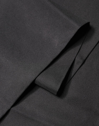 Dolce & Gabbana Black Satin Silk Fringes Neck Foulard 143.5cm x15cm Scarf