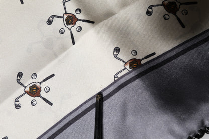 Dolce & Gabbana White Printed Fringes Wrap Foulard Men 183cm x 33cm Scarf