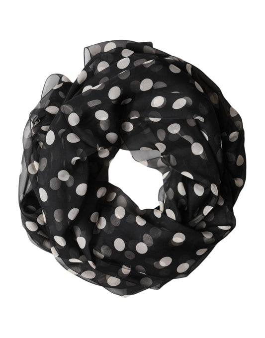 Dolce & Gabbana Black Polka Dot Silk Neck Wrap Shawl 205cm x 137cm Scarf