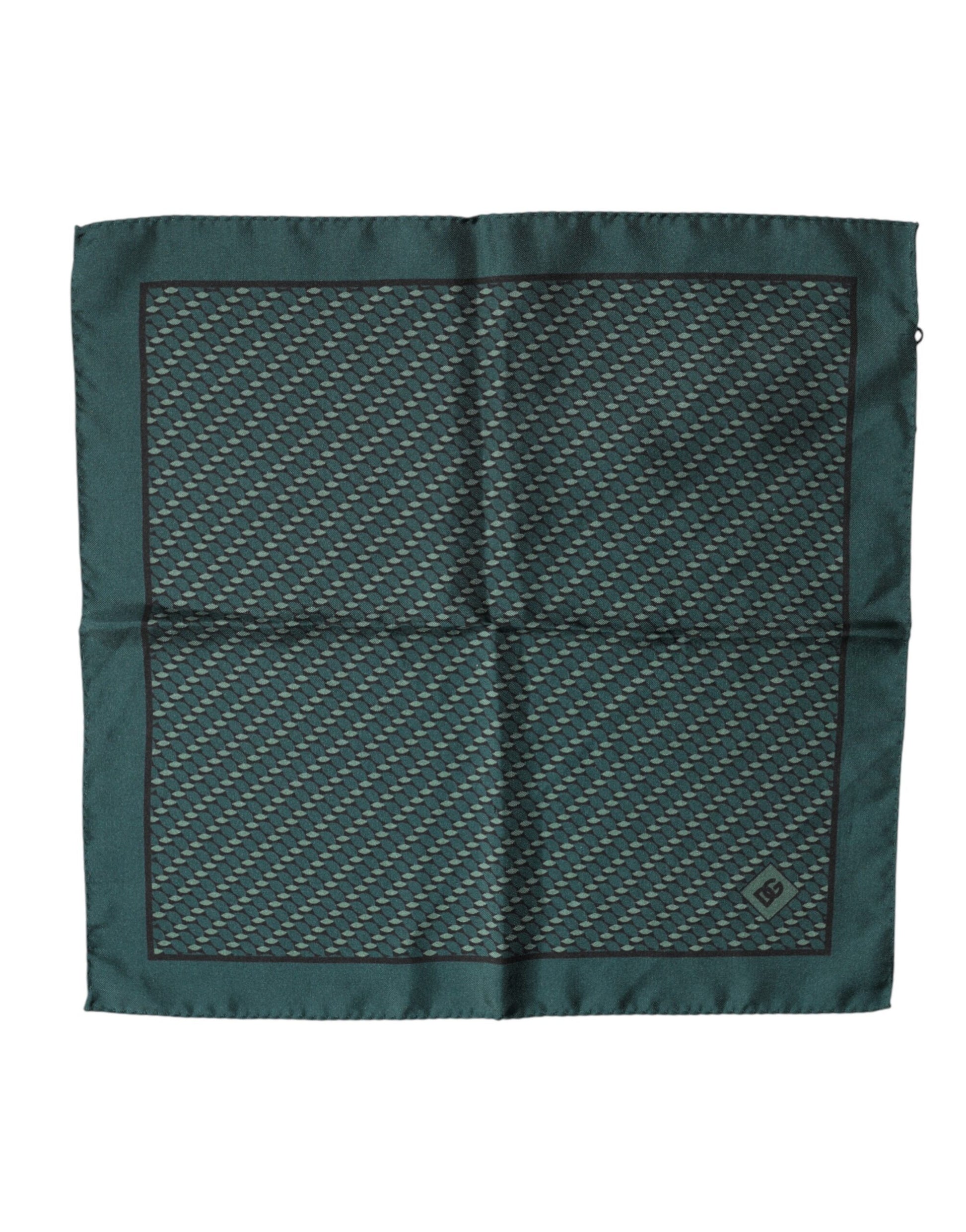 Dolce & Gabbana Dark Green Silk Patterned Handkerchief 32cm x 31cm Scarf