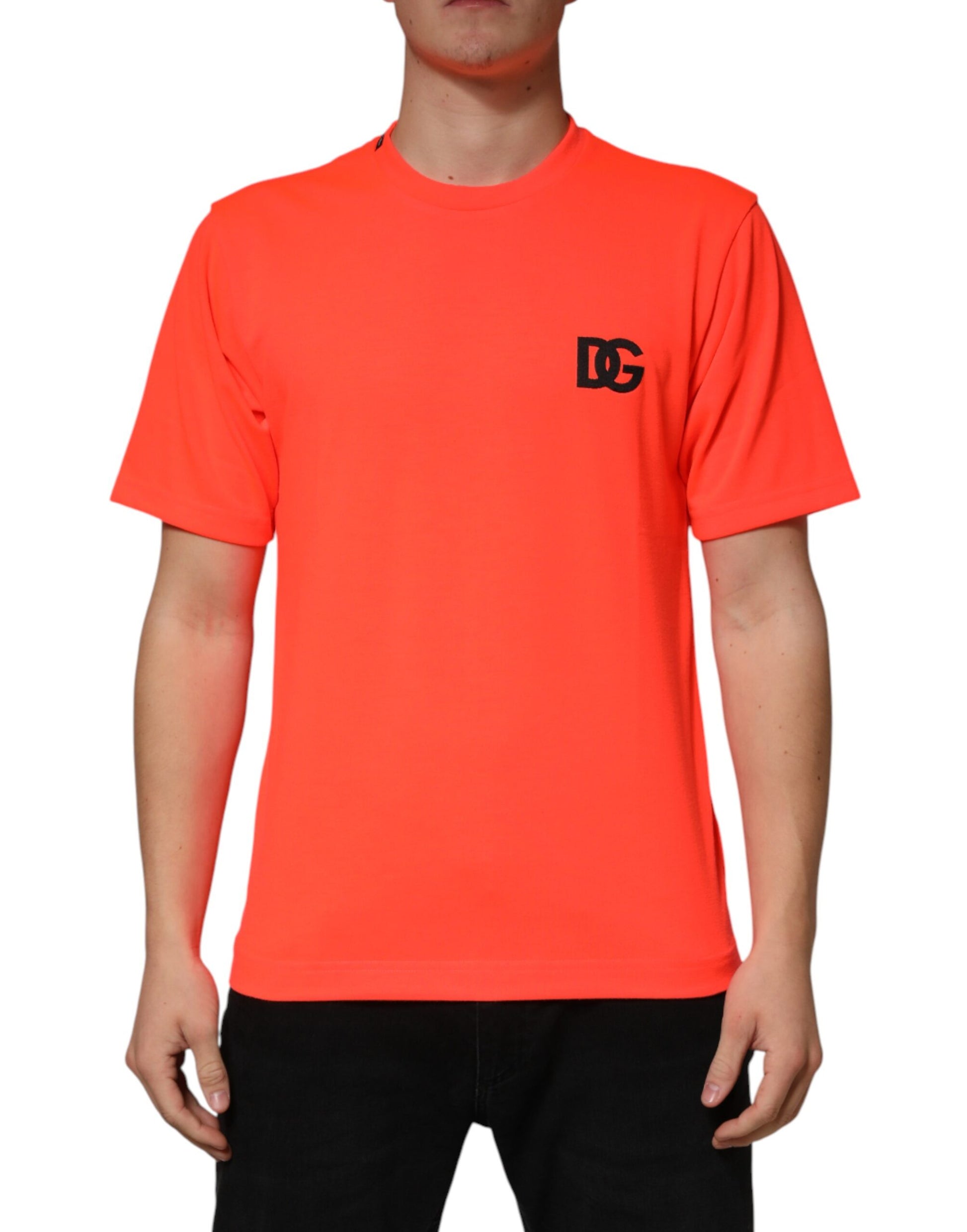 Dolce & Gabbana Neon Orange Polyester Crew Neck Men T-shirt