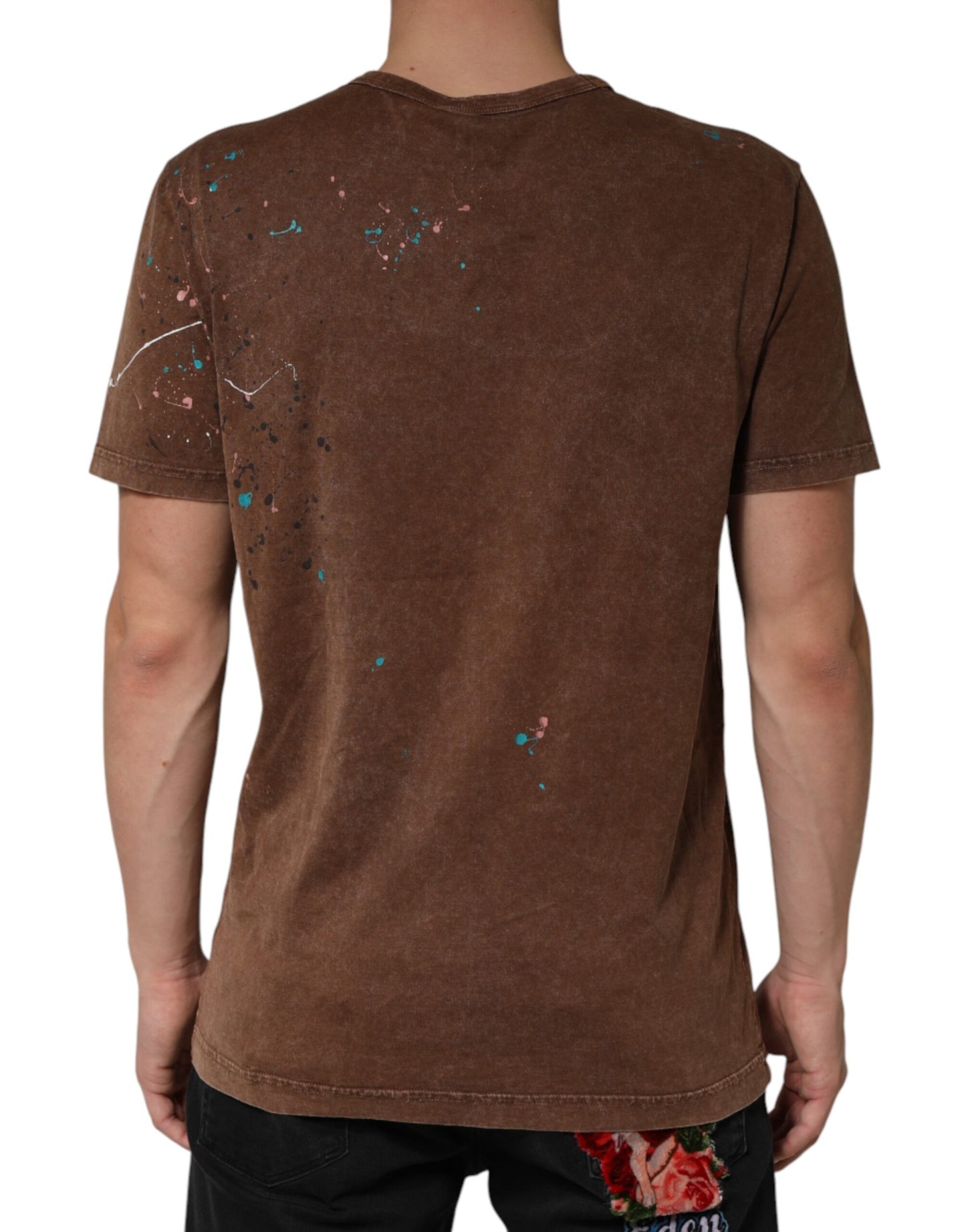 Dolce & Gabbana Brown Splash Color Cotton Crew Neck T-shirt