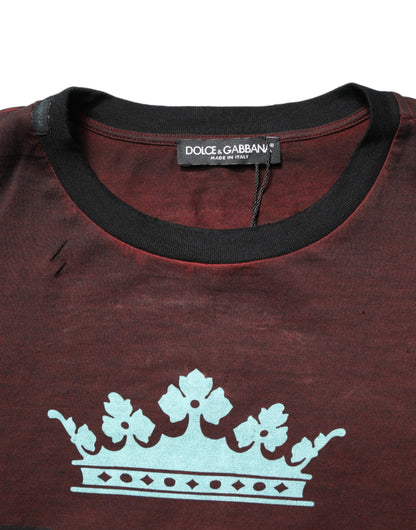 Dolce & Gabbana Maroon DG Crown Cotton Crew Neck Men T-shirt