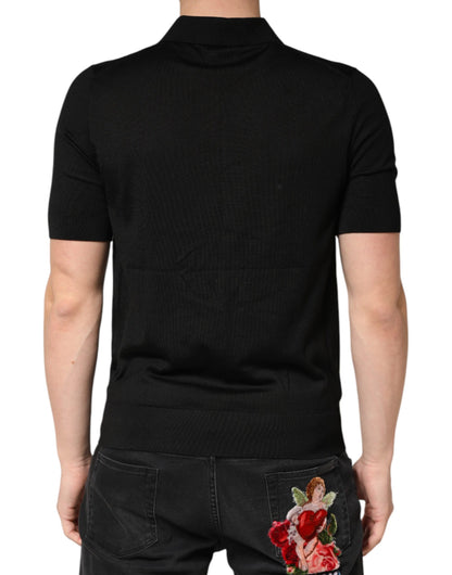 Dolce & Gabbana Black Silk Collared Short Sleeve Polo  T-shirt