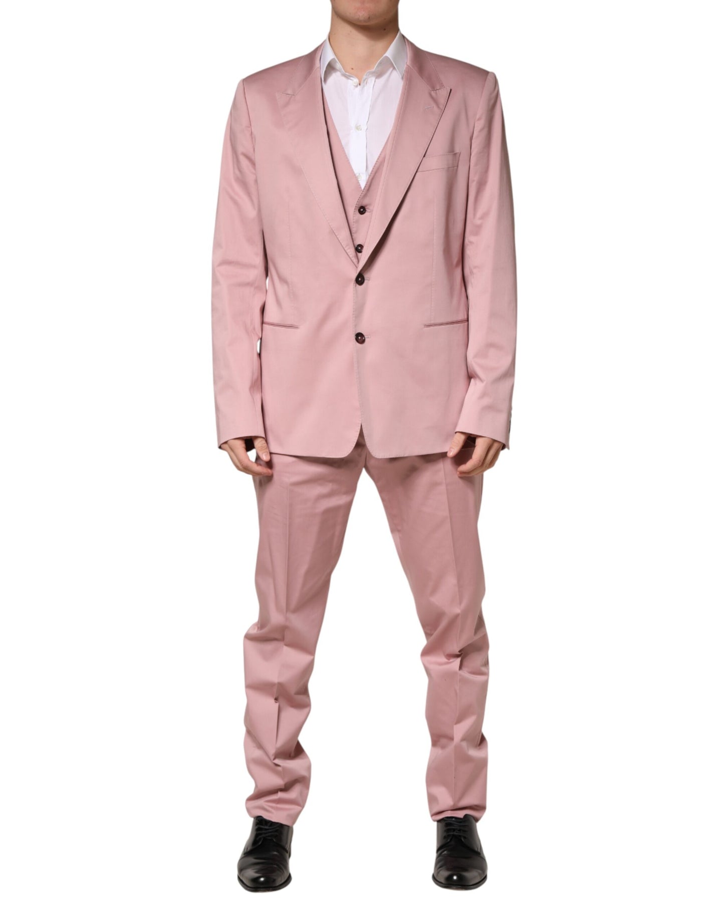 Dolce & Gabbana Pink Cotton Single Breasted 3 Piece Suit