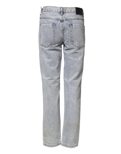 One Teaspoon Light Blue Tattered Mid Waist Straight Denim Jeans