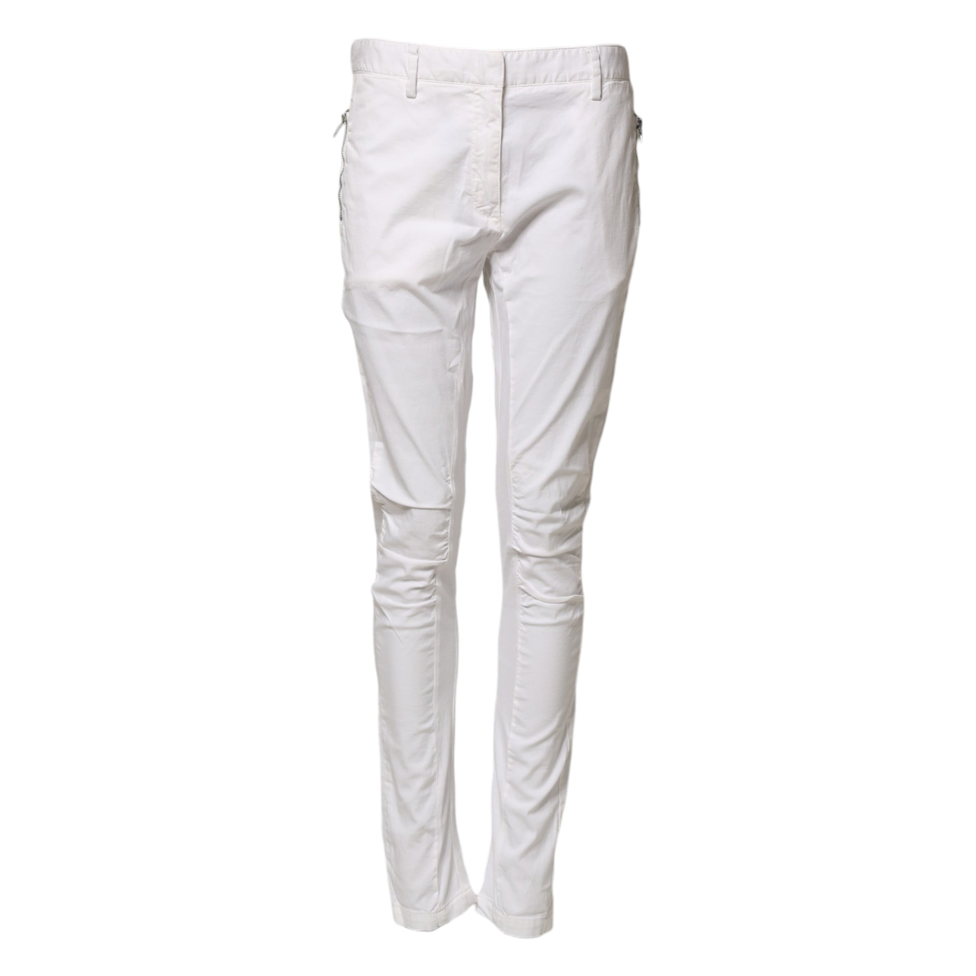 Gaudi White Mid Waist Skinny Chino Cotton Trouser Pants