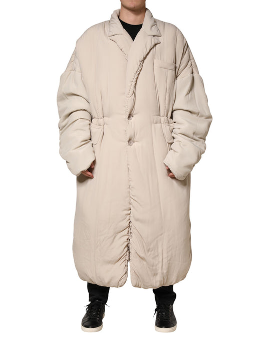 Dolce & Gabbana Beige Padded Collared Long Trench Coat Jacket