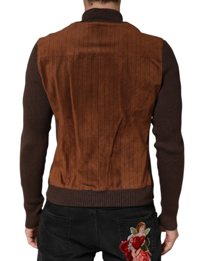 Dolce & Gabbana Brown Velvet Calfskin Full Zip Biker Jacket