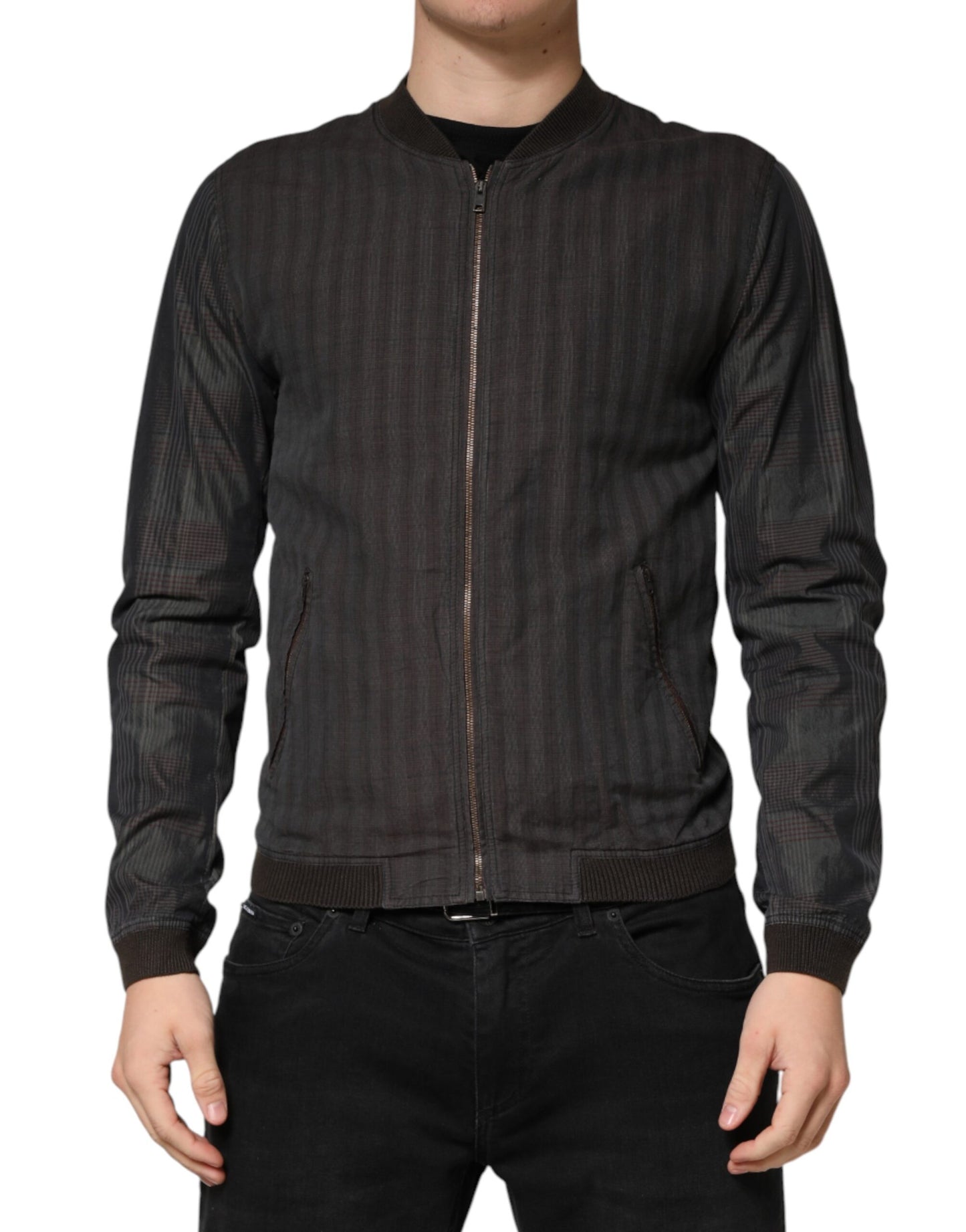 Dolce & Gabbana Black Stripes Cotton Full Zip Bomber Jacket