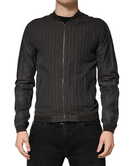 Dolce & Gabbana Black Stripes Cotton Full Zip Bomber Jacket