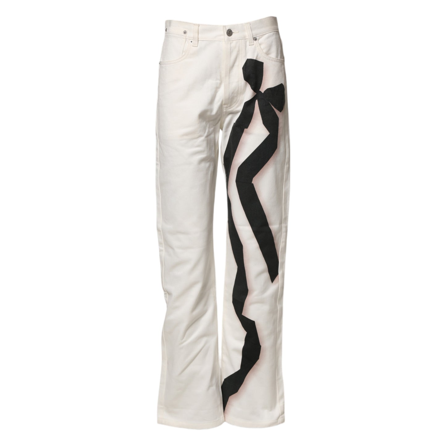Dries Van Noten White Straight Bow Details Denim Casual Jeans