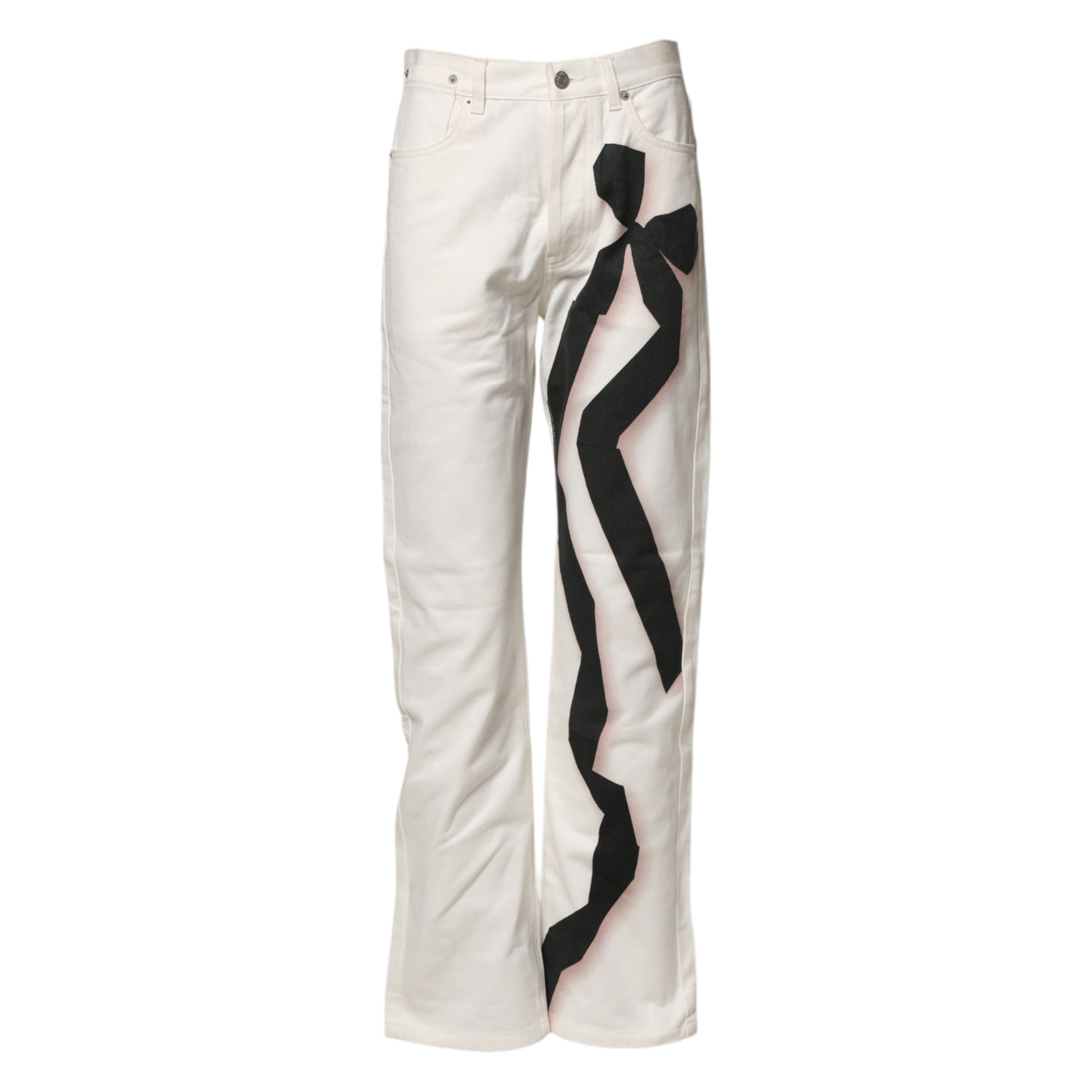 Dries Van Noten White Straight Bow Details Denim Casual Jeans