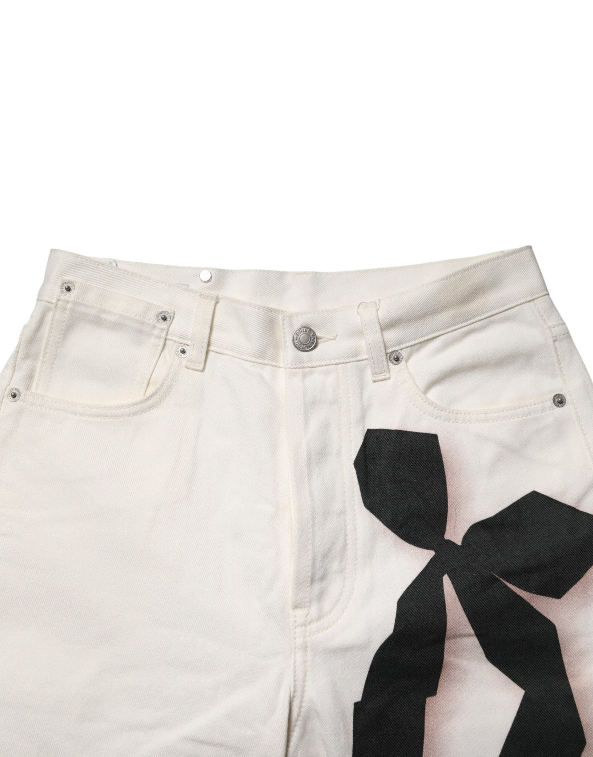 Dries Van Noten White Straight Bow Details Denim Casual Jeans