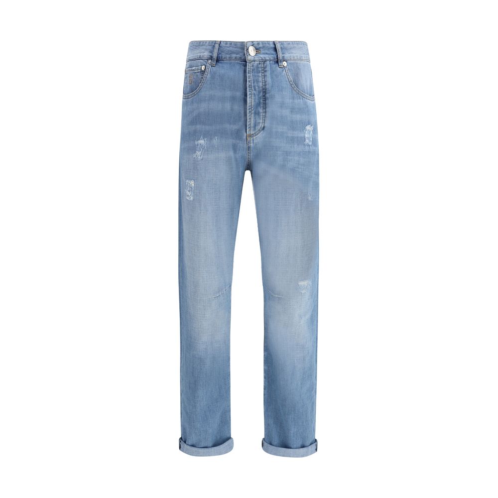 Brunello Cucinelli Blue Cotton Relaxed Fit Jeans