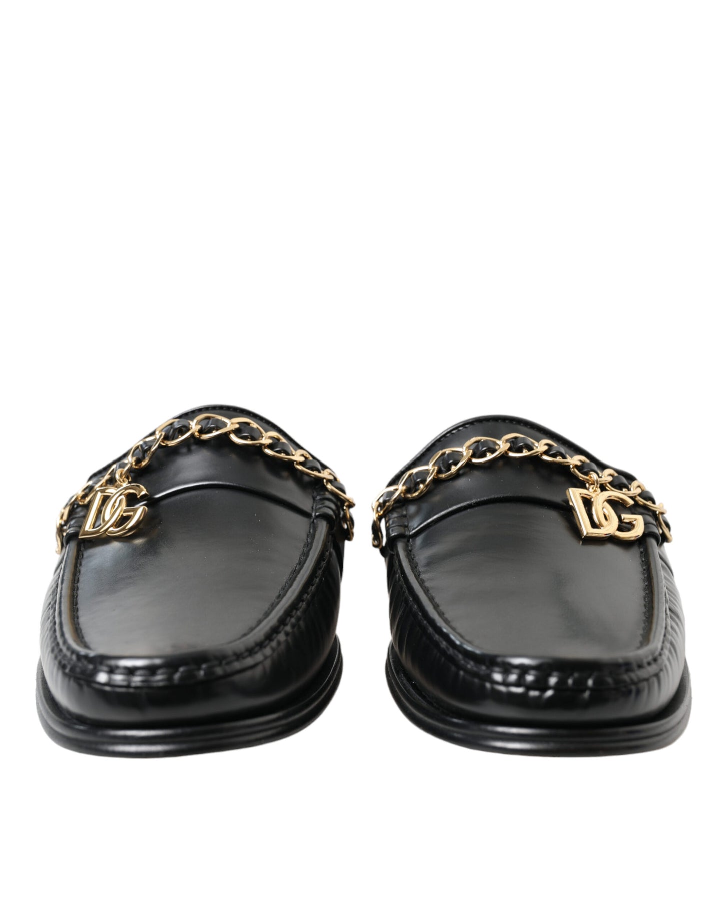 Dolce & Gabbana Black Leather Visconti Slippers Dress Shoes