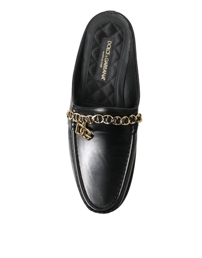 Dolce & Gabbana Black Leather Visconti Slippers Dress Shoes