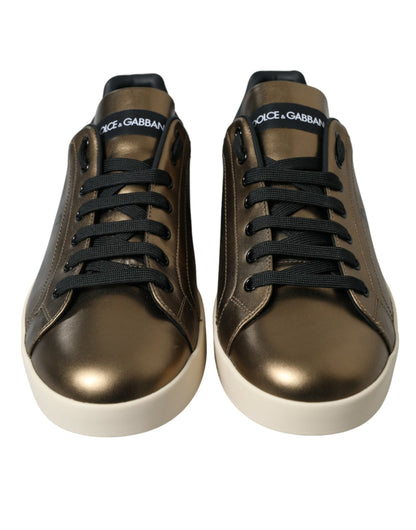 Dolce & Gabbana Bronze Leather Portofino Logo Men Sneakers Shoes