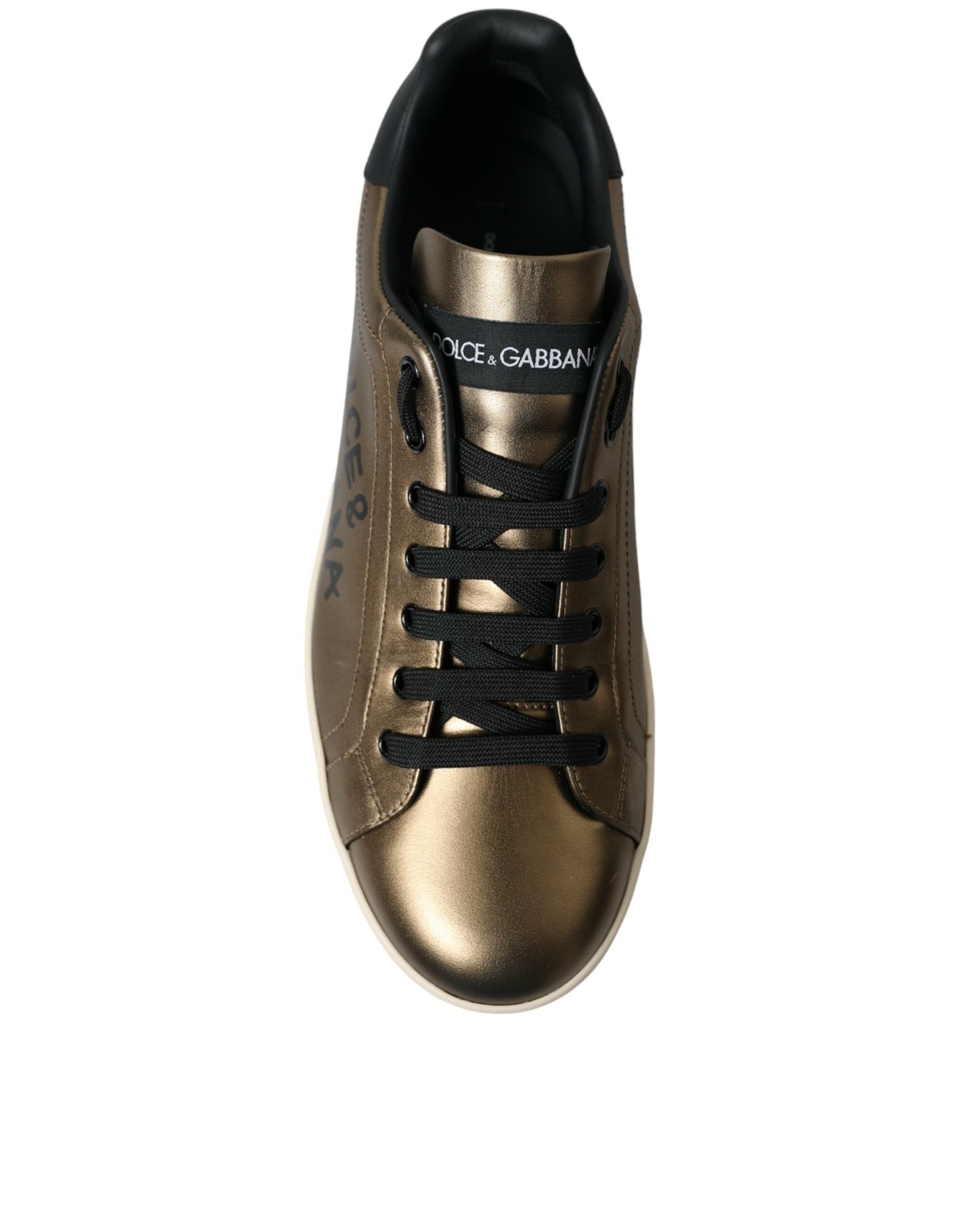 Dolce & Gabbana Bronze Leather Portofino Logo Men Sneakers Shoes