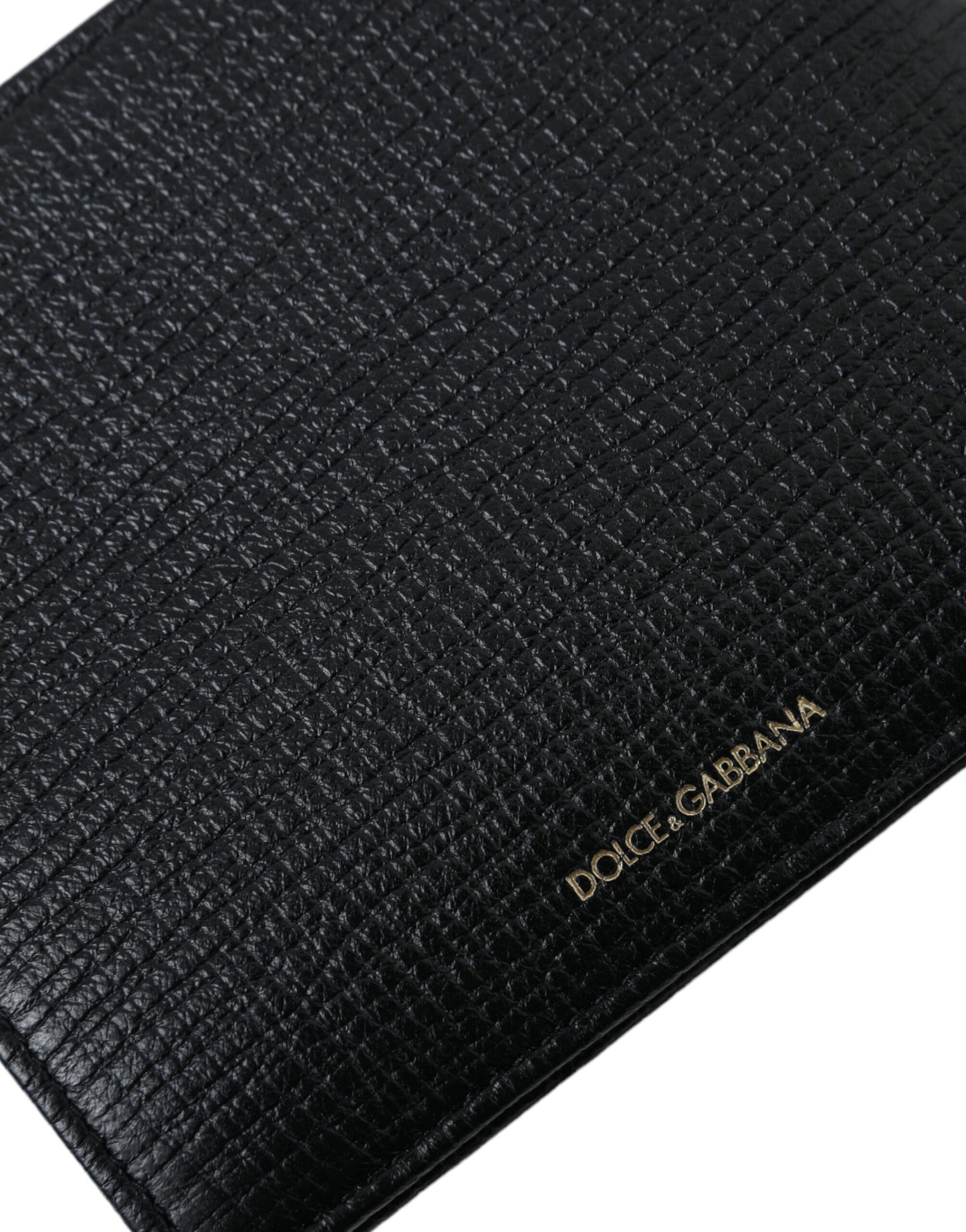 Dolce & Gabbana Black Leather Crown Heart Patch Bifold Card Holder Wallet