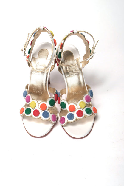 Christian Louboutin White Multicolor Spot Design High Heels Shoes Sandal