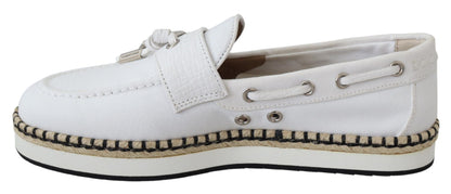 Dolce & Gabbana Elegant White Canvas Leather Loafers