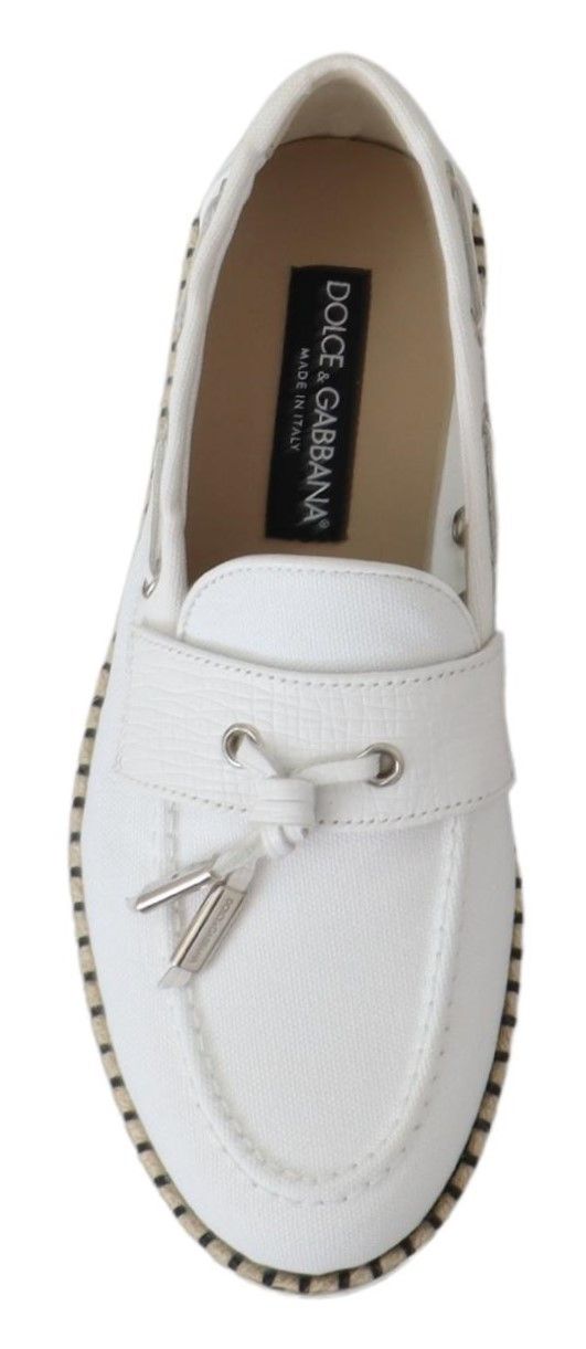 Dolce & Gabbana Elegant White Canvas Leather Loafers