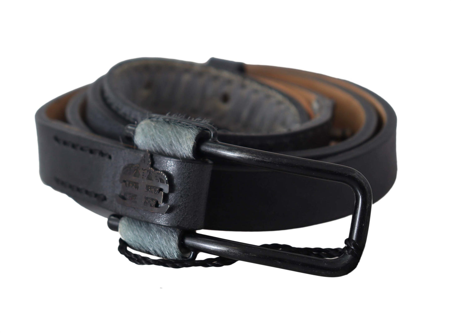 Ermanno Scervino Chic Gray Fur-Trimmed Leather Belt