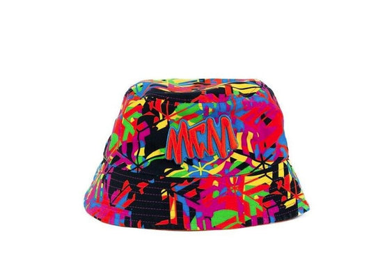 MCM Cubic Monogram Neon Cotton Silk Blend Embroidered Logo Bucket Hat