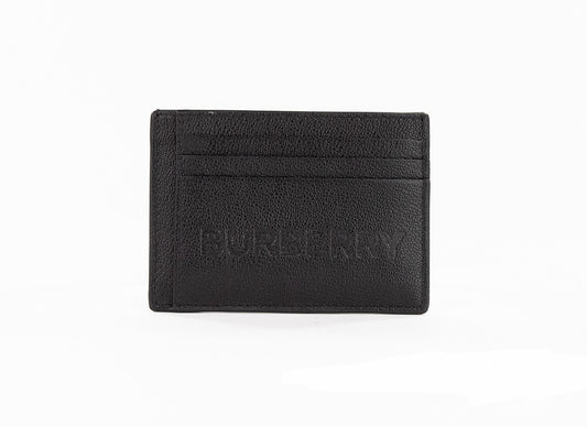 Burberry Chase Black Branded Embossed Logo Leather Money Clip Card Case Wallet