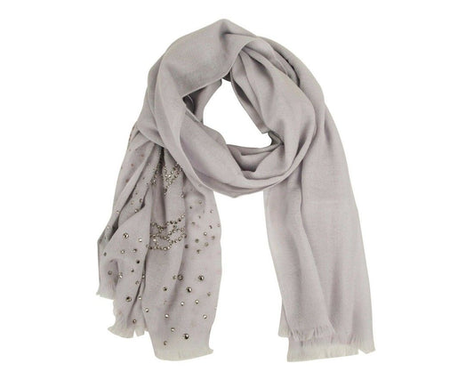 MCM Grey Dawn Cashmere With Swarovski Crystal Logo Scarf