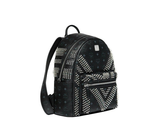 MCM Black Crystal Studs Graded M Visetos Stark Backpack