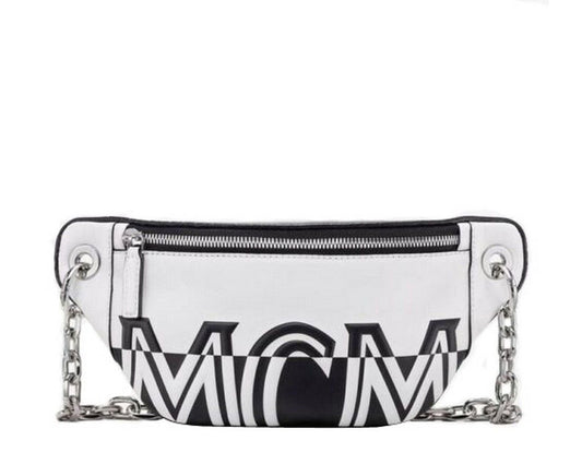 MCM Black White Contrast Leather Mini Crossbody Chain Bag