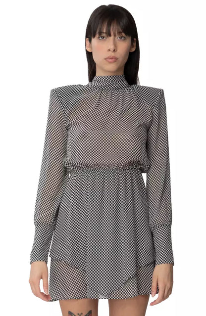Patrizia Pepe Chic Checkerboard Short Dress with Shoulder Pads